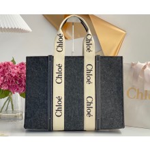 Chloe Large Woody tote bag in recycled polyester felt and shiny calfskin with Woody ribbon 02