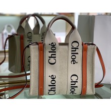 Chloe Small Woody tote bag in linen canvas and shiny calfskin with Woody ribbon and Strap 04