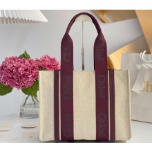 Chloe Medium Woody tote bag in linen canvas and shiny calfskin with Woody ribbon 14