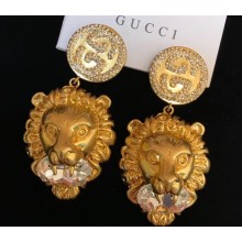 Gucci Metal Lion Head Earrings with Interlocking G 580600
