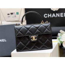Chanel Grained Calfskin & Gold-Tone Metal Small Flap Bag with Top Handle AS4711 Black 2024 (ORIGINAL QUALITY)