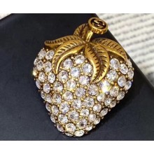 Gucci Strawberry Brooch with Clear Crystals