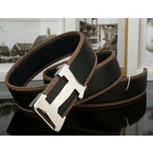 Hermes Width 3.8cm Calfskin Leather Belts Black/Silver 2018