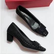 Roger Vivier Heel 4.5cm Patent Leather Buckle Checker Pump Black 2018