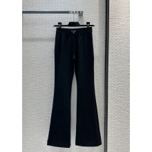 PRADA Ribbed knit cotton pants black spring 2024