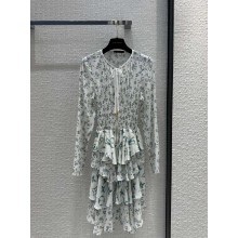 LOUIS VUITTON Floral Print Long-Sleeved Tiered Dress 2024