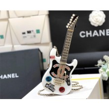 CHANEL Resin, Strass, Imitation Pearl & Gold-Tone Metal White, Black, Blue & Red Guitar Minaudiere 2024(ORIGINAL QUALITY)