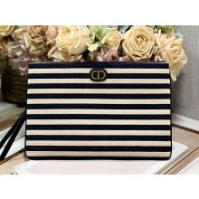 Dior Large Dior Caro Daily Pouch in Natural and Denim Blue Marinière Raffia 2023