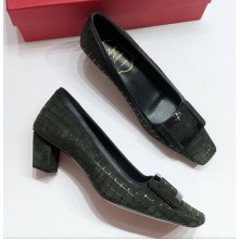 Roger Vivier Heel 4.5cm Patent Leather Buckle Checker Pump Dark Green 2018