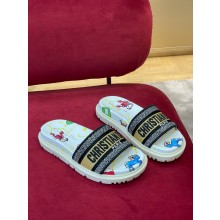 dior White Multicolor Embroidered Cotton with Dior Pixel Zodiac Motif new Dway Slide 2022