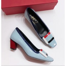 Roger Vivier Heel 4.5cm Patent Leather Buckle Pump Light Blue 2018