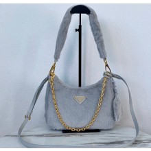 Prada Shearling Mini Hobo Bag 1BC204 Gray