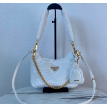 Prada Shearling Mini Hobo Bag 1BC204 White