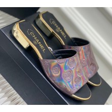 Chanel Camellia Embossed Logo Flat Mules Gun Color 2023