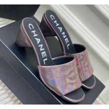 Chanel Camellia Embossed Logo Heel Mules Gun Color 2023