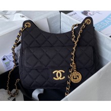Chanel Wool Jersey Medium Hobo Bag AS3690 Black 2023