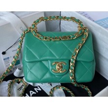 Chanel Leather Mini Flap Bag with Top Handle AS3748 Green 2023