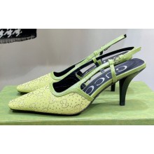 Gucci Heel 7.5cm Fabric slingback pumps Green with Allover GG crystal 2023