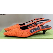 Gucci Heel 3.5cm Fabric slingback pumps Orange with Allover GG crystal 2023