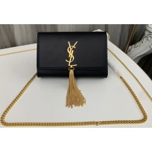 Saint Laurent kate small chain bag with tassel in smooth leather 474366 Black/Gold