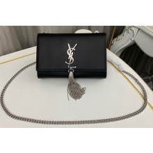 Saint Laurent kate small chain bag with tassel in smooth leather 474366 Black/Silver