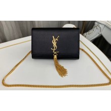 Saint Laurent kate small chain bag with tassel in grain de poudre embossed leather 474366 Black/Gold
