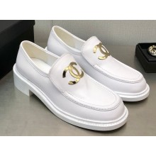 Chanel Heel 6.5cm CC Logo Shiny Calfskin Loafers G39602 White 2023