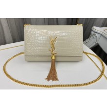 Saint Laurent kate medium chain bag with tassel in crocodile-embossed shiny leather 354119 Vintage/Gold