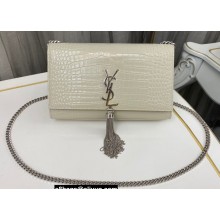 Saint Laurent kate medium chain bag with tassel in crocodile-embossed shiny leather 354119 Vintage/Silver
