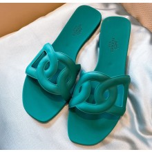 Cheap Sale Hermes Aloha Chaine D'ancre Rubber Slipper Sandals Green