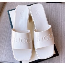 Cheap Sale Gucci Heel 5.5cm Platform 2.5cm Embossed Logo Rubber Slide Sandals White