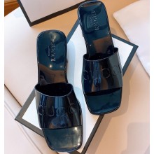 Cheap Sale Gucci Heel 5.5cm Platform 2.5cm Embossed Logo Rubber Slide Sandals Black