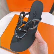 Cheap Sale Hermes Egerie Chaine D'ancre TPU Flip Flops Thongs Sandals Black