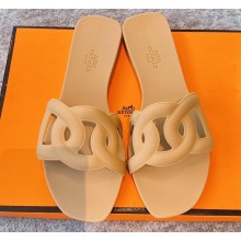 Cheap Sale Hermes Aloha Chaine D'ancre Rubber Slipper Sandals Apricot