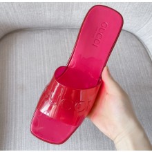Cheap Sale Gucci Heel 5.5cm Platform 2.5cm Embossed Logo Rubber Slide Sandals Transparent Red