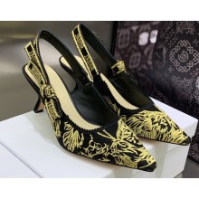 Dior Heel 6.5cm J'Adior Slingback Pumps in Black Cotton Embroidered with Dior Jardin d'Hiver Motif in Metallic Thread 2023