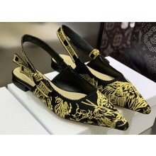 Dior J'Adior Slingback Ballerina Flats in Black Cotton Embroidered with Dior Jardin d'Hiver Motif in Metallic Thread 2023