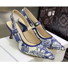 Dior Heel 6.5cm J'Adior Slingback Pumps in Blue Cotton Embroidered with Dior Jardin d'Hiver Motif 2023