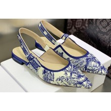 Dior J'Adior Slingback Ballerina Flats in Blue Cotton Embroidered with Dior Jardin d'Hiver Motif 2023