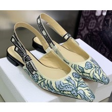 Dior J'Adior Slingback Ballerina Flats in Blue Brocart Embroidered Cotton with Gold-Tone Metallic Thread 2023