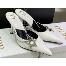 Dior Heel 8.5cm Chain and Star Pointed Toe Mules White 2023