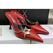 Dior Heel 8.5cm Chain and Star Pointed Toe Mules Red 2023