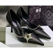 Dior Heel 8.5cm Chain and Star Pointed Toe Pumps Black 2023