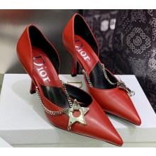 Dior Heel 8.5cm Chain and Star Pointed Toe Pumps Red 2023
