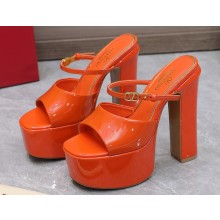 Valentino Heel 15.5cm platform 4cm Tan-Go Slides in patent leather Orange 2023