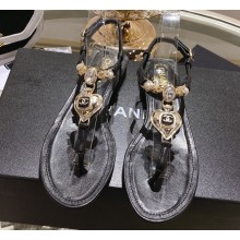 Chanel Heel 3cm Metal Strass and Pearls Sandals G39674 Black 2023