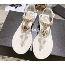 Chanel Heel 3cm Metal Strass and Pearls Sandals G39674 White 2023