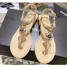 Chanel Heel 3cm Metal Strass and Pearls Sandals G39674 Beige 2023