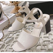 Chanel Heel 7.5cm Patent Leather Sandals White 2023