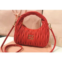 Miu Miu Wander matelassé nappa leather mini hobo bag 5BC125 Red